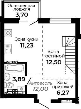 Планировка — Есенин, 1-комн., 46 м²