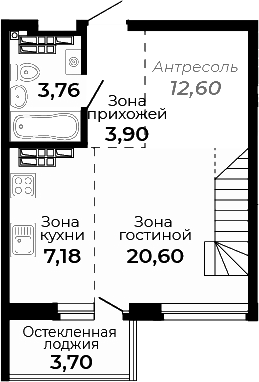 Планировка — Есенин, Студия, 48 м²