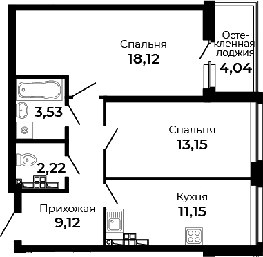 Планировка — Есенин, 2-комн., 57 м²