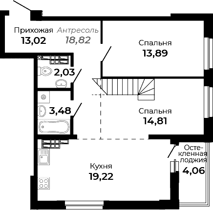 Планировка — Есенин, 2-комн., 85 м²