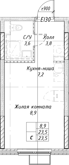 Планировка — Утес, Студия, 24 м²
