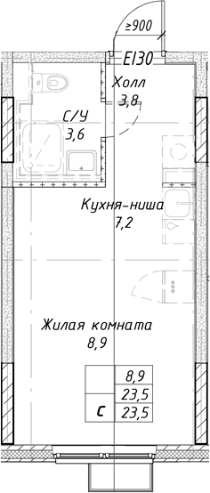 Планировка — Утес, Студия, 24 м²