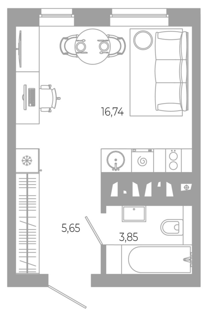 Планировка — РАЗУМ в Академическом, Студия, 26 м²