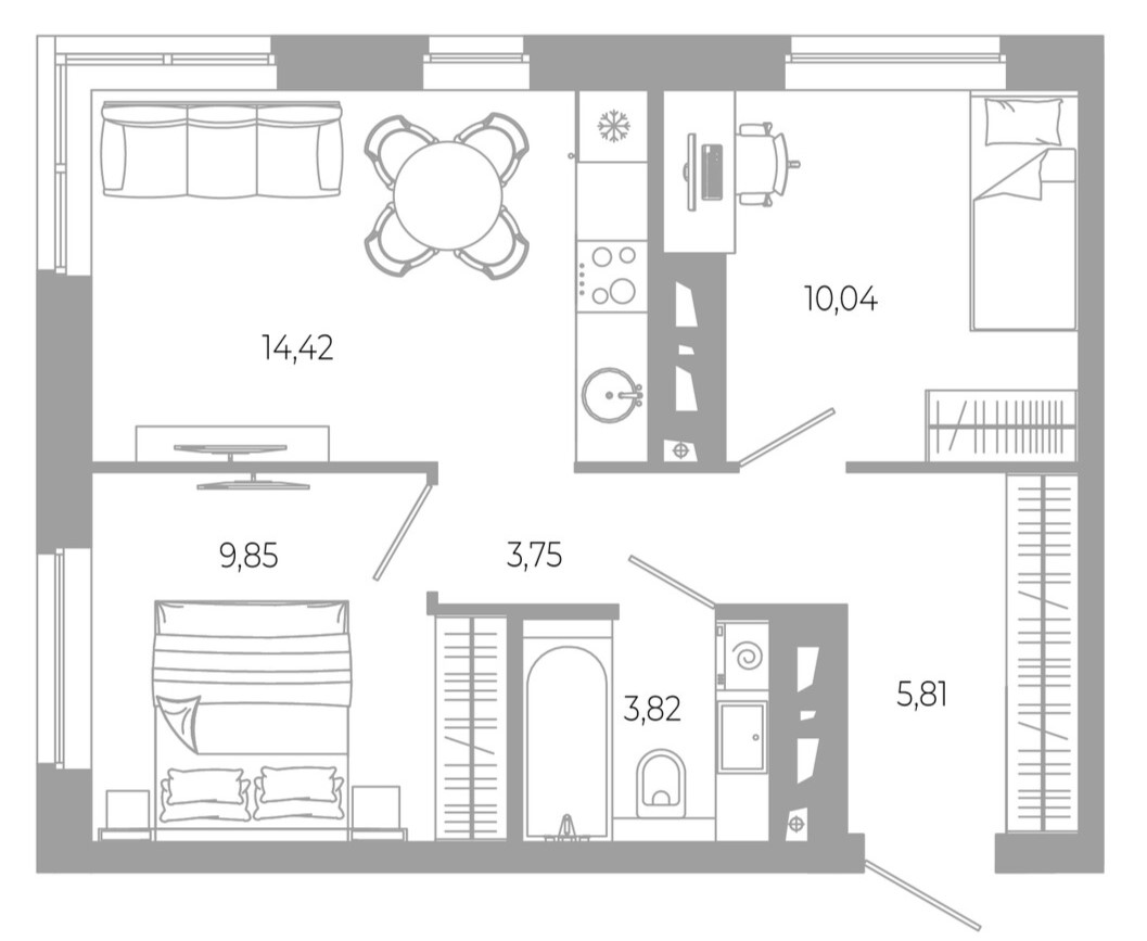 Планировка — РАЗУМ в Академическом, 2-комн., 48 м²