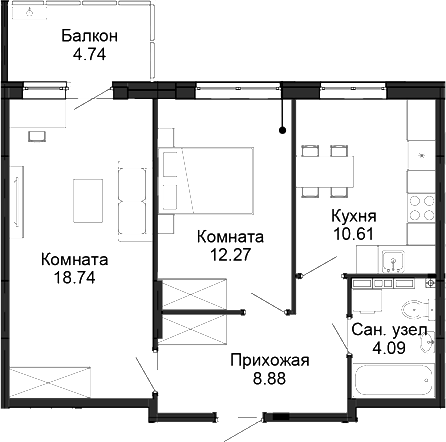 Планировка — Балтым-парк, 2-комн., 55 м²