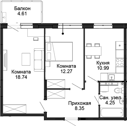 Планировка — Балтым-парк, 2-комн., 55 м²
