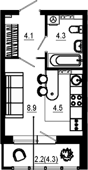 Планировка — Estelle, Студия, 22 м²