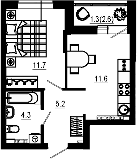 Планировка — Estelle, 1-комн., 33 м²