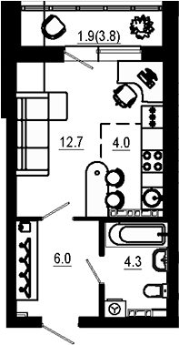 Планировка — Estelle, Студия, 27 м²