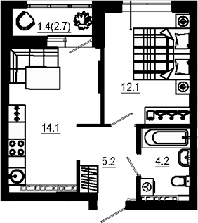 Планировка — Estelle, 1-комн., 36 м²