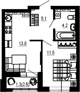 Планировка — Estelle, 1-комн., 34 м²