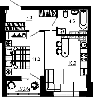 Планировка — Estelle, 1-комн., 38 м²