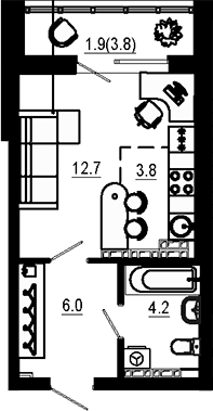 Планировка — Estelle, Студия, 27 м²