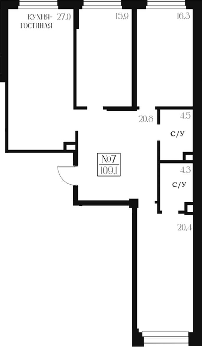 Планировка — Банников Дом, 3-комн., 109 м²