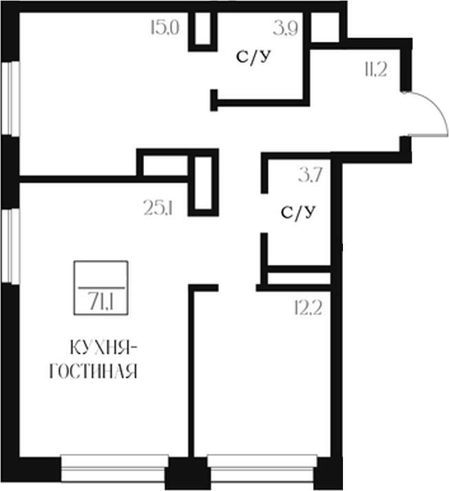 Планировка — Банников Дом, 2-комн., 71 м²
