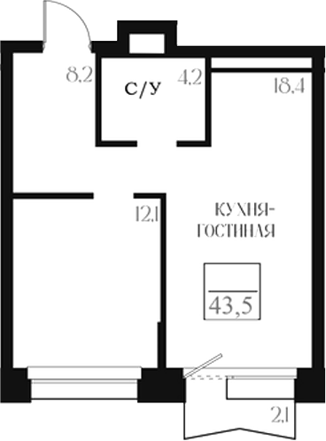 Планировка — Банников Дом, 1-комн., 43 м²