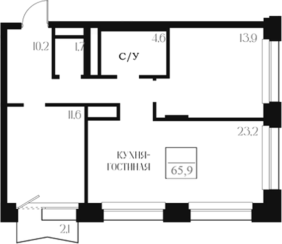 Планировка — Банников Дом, 2-комн., 65 м²