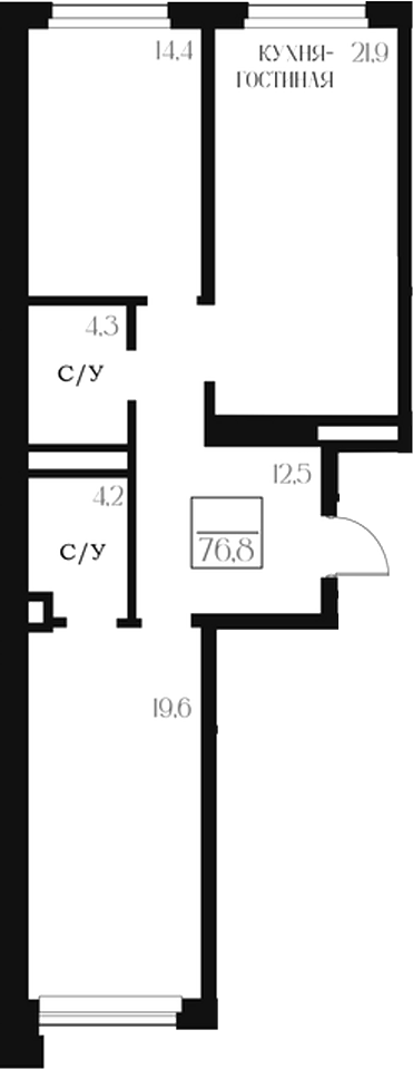 Планировка — Банников Дом, 2-комн., 77 м²