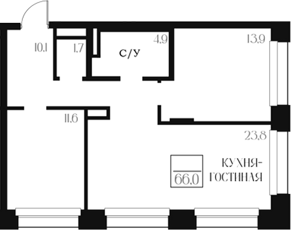 Планировка — Банников Дом, 2-комн., 66 м²
