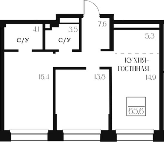 Планировка — Банников Дом, 2-комн., 66 м²