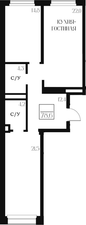 Планировка — Банников Дом, 2-комн., 79 м²