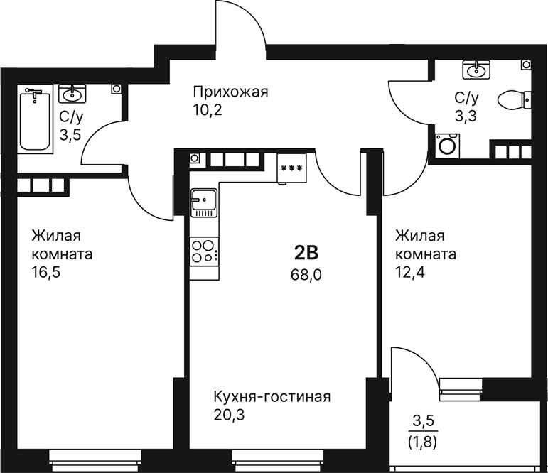 Планировка — Veer Park, 2-комн., 66 м²