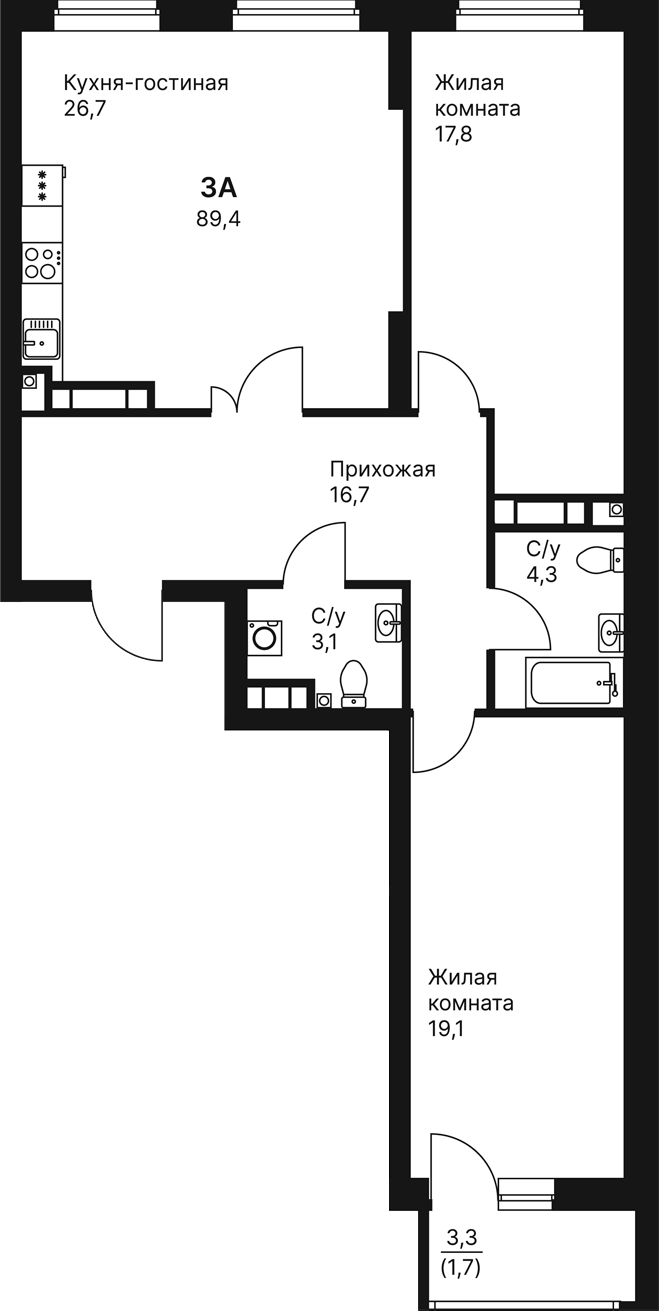 Планировка — Veer Park, 2-комн., 88 м²