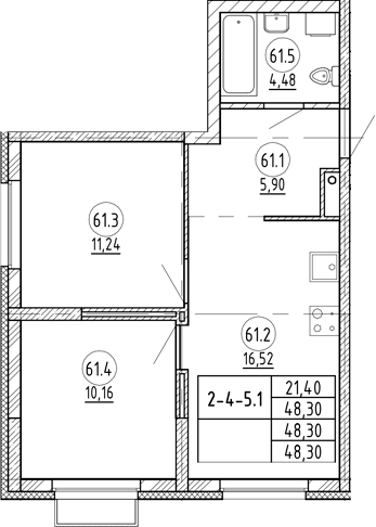 Планировка — Rauta, 3-комн., 48 м²