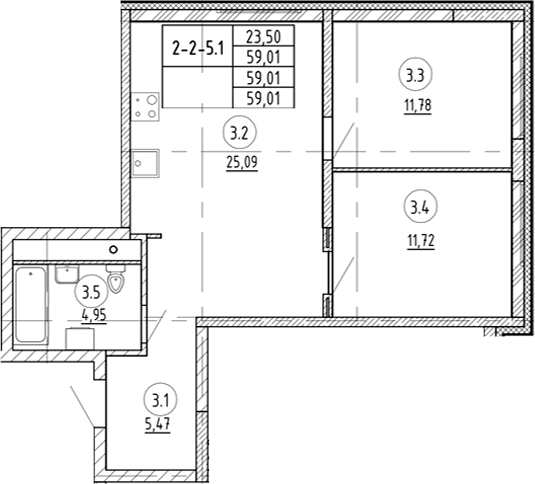 Планировка — Rauta, 3-комн., 59 м²