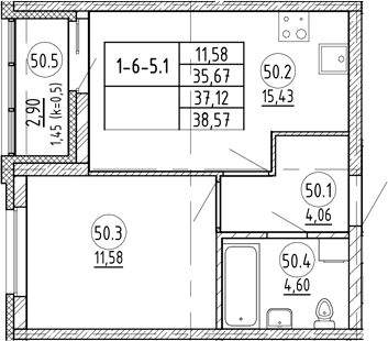 Планировка — Rauta, 2-комн., 36 м²