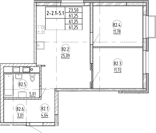 Планировка — Rauta, 3-комн., 61 м²