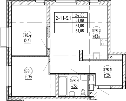 Планировка — Rauta, 3-комн., 61 м²