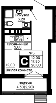 Планировка — Традиции, Студия, 18 м²
