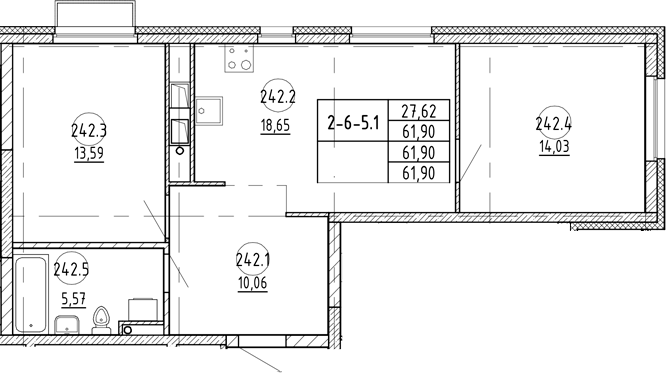 Планировка — Rauta, 3-комн., 62 м²