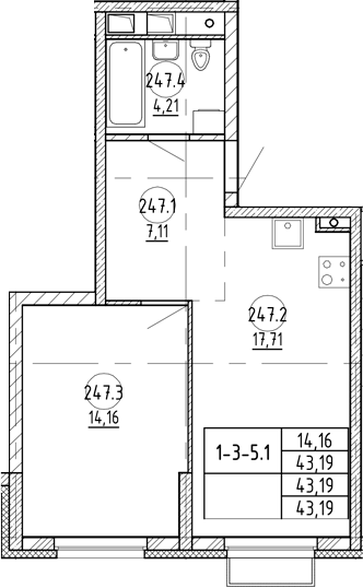 Планировка — Rauta, 2-комн., 43 м²