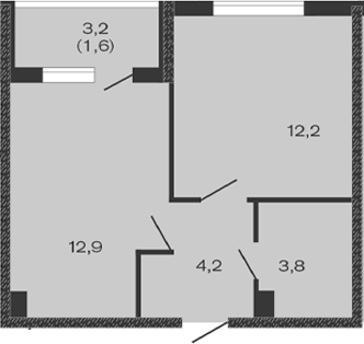 Планировка — Дзенпарк, 1-комн., 33 м²