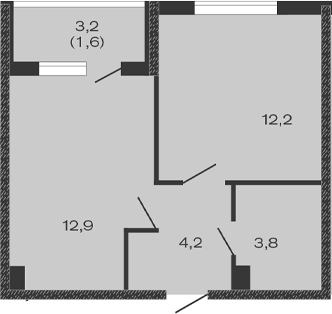 Планировка — Дзенпарк, 1-комн., 33 м²