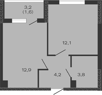 Планировка — Дзенпарк, 1-комн., 33 м²