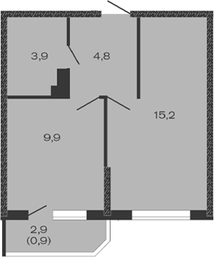 Планировка — Дзенпарк, 1-комн., 34 м²