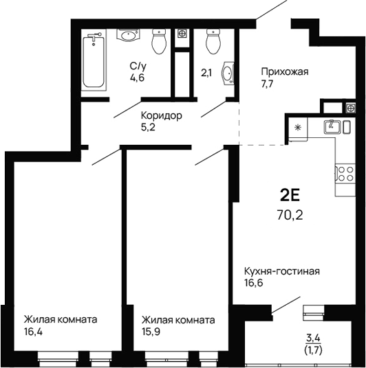 Планировка — Галактика, 2-комн., 69 м²