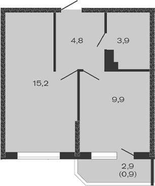 Планировка — Дзенпарк, 1-комн., 34 м²