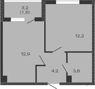 Планировка — Дзенпарк, 1-комн., 33 м²