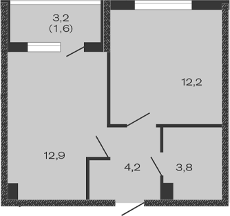 Планировка — Дзенпарк, 1-комн., 33 м²