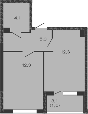 Планировка — Дзенпарк, 1-комн., 34 м²