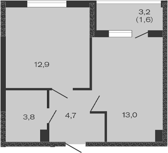 Планировка — Дзенпарк, 1-комн., 34 м²