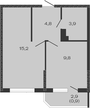 Планировка — Дзенпарк, 1-комн., 34 м²