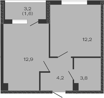 Планировка — Дзенпарк, 1-комн., 33 м²