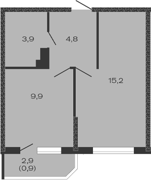 Планировка — Дзенпарк, 1-комн., 34 м²