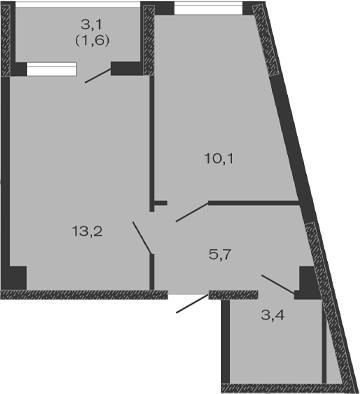 Планировка — Дзенпарк, 1-комн., 32 м²