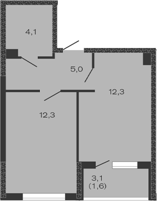 Планировка — Дзенпарк, 1-комн., 34 м²